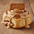 Biscoff Cookie Butter Roll topped with a whole Lotus Biscoff cookie and cream cheese glaze